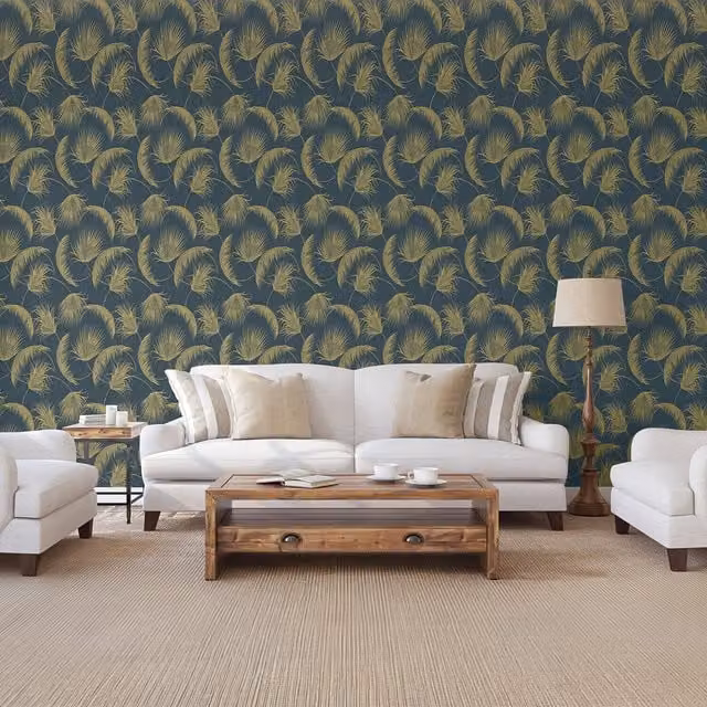 SK Filson Blue Botanical Floral Washable Foil Wallpaper Roll