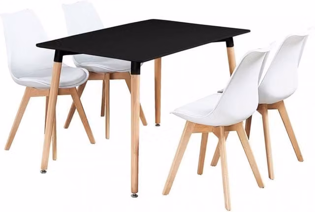 Life Interiors 5-Piece Dining Set with Halo Rectangular Table and 4 Lorenzo Tulip Chairs in White