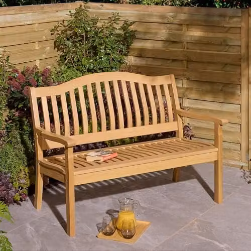Rowlinson Hemsway 2 Seat Garden Bench in Brown Wood, W124 x D71 x H94 cm – 1