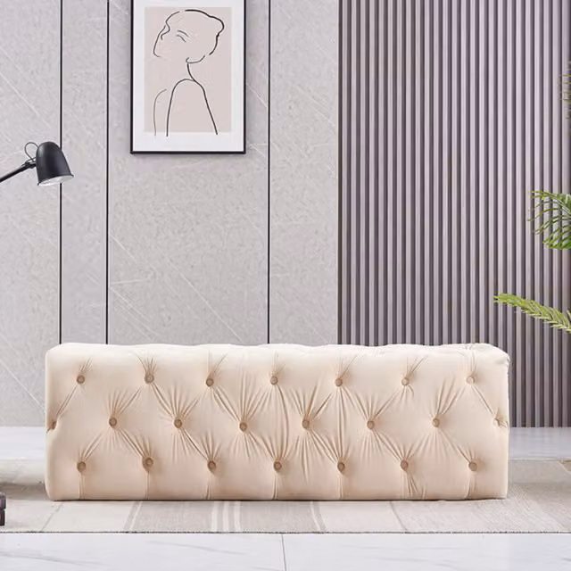 Life Interiors Melia Large Single Velvet Ottoman Bench in Cream