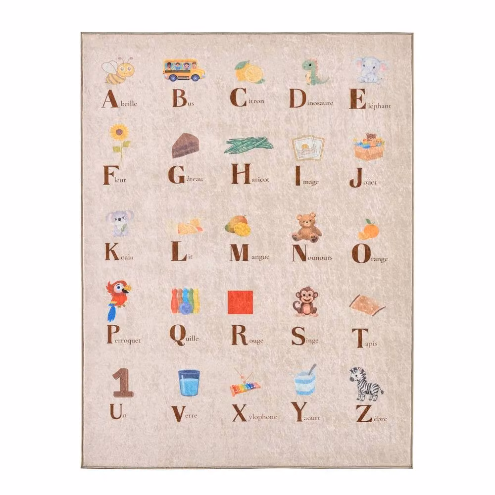 sweeek Children's Indoor Rug in Beige with French Alphabet Print, W: 160 cm, D: 230 cm – 2