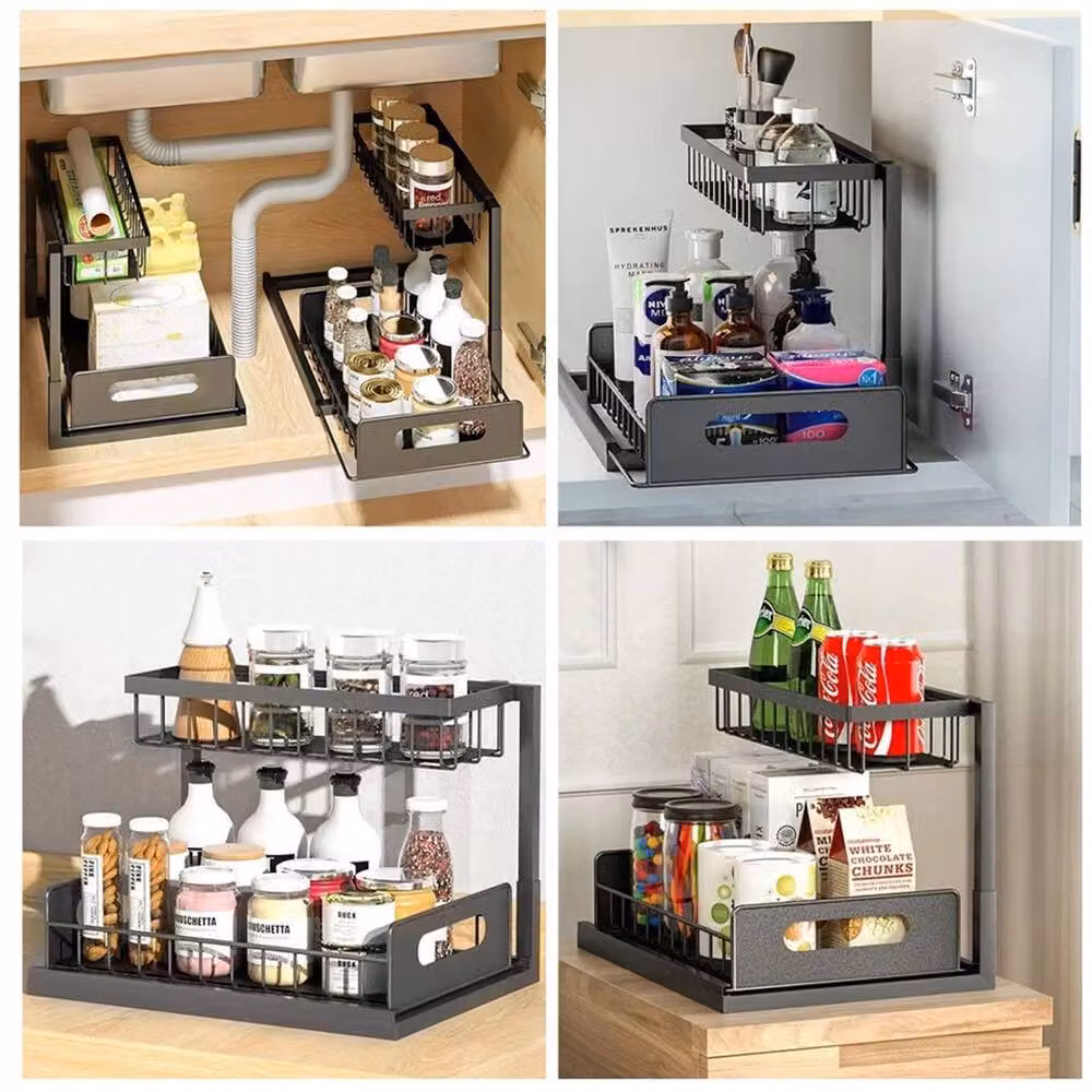 Nordara Black Metal 2-Tier Under Sink Pull Out Cabinet Storage Organiser – 4