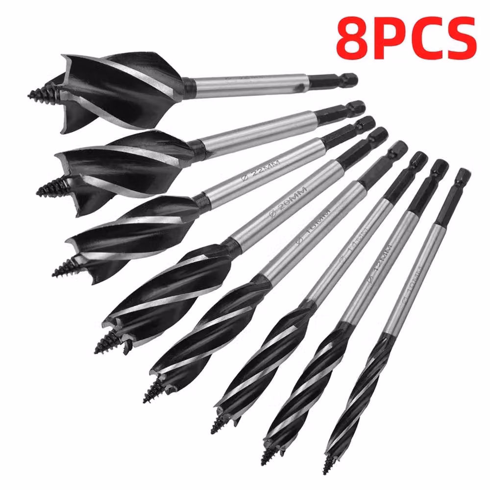 EONLION 8-Piece High-Carbon Steel Fast Cut Wood Auger Drill Bit Set in Black – 2