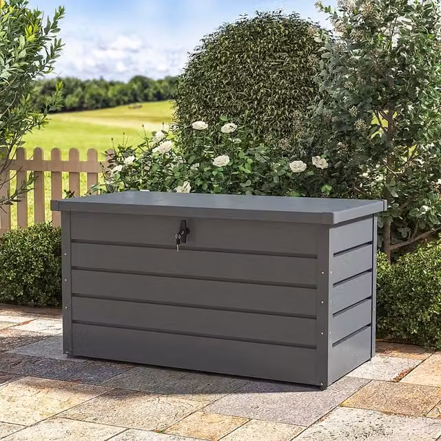 Livingandhome Matt Black Galvanised Steel Metal Garden Storage Box with Lock