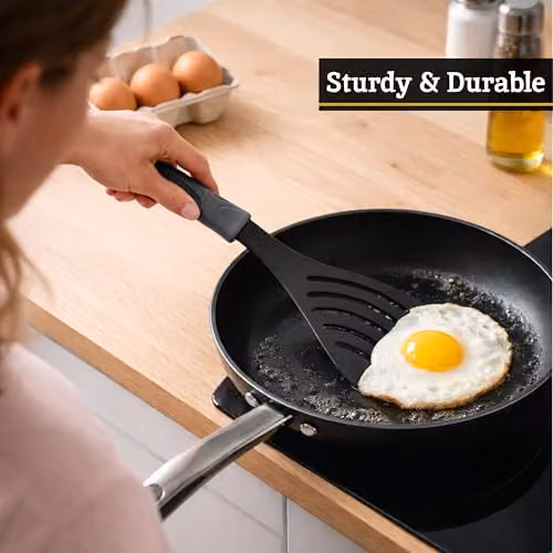 Orsina Black and Grey Slotted Spatula Turner with Heat Resistant Handle and Hanging Loop – 4