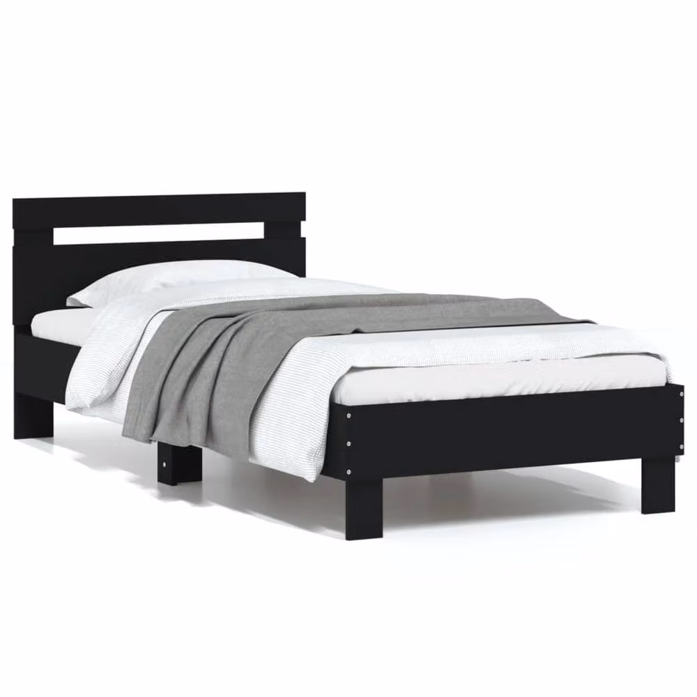 Berkfield Home Durable Bed Frame with Headboard, Black, W/D/H: 80 x 190 x 70 cm – 3