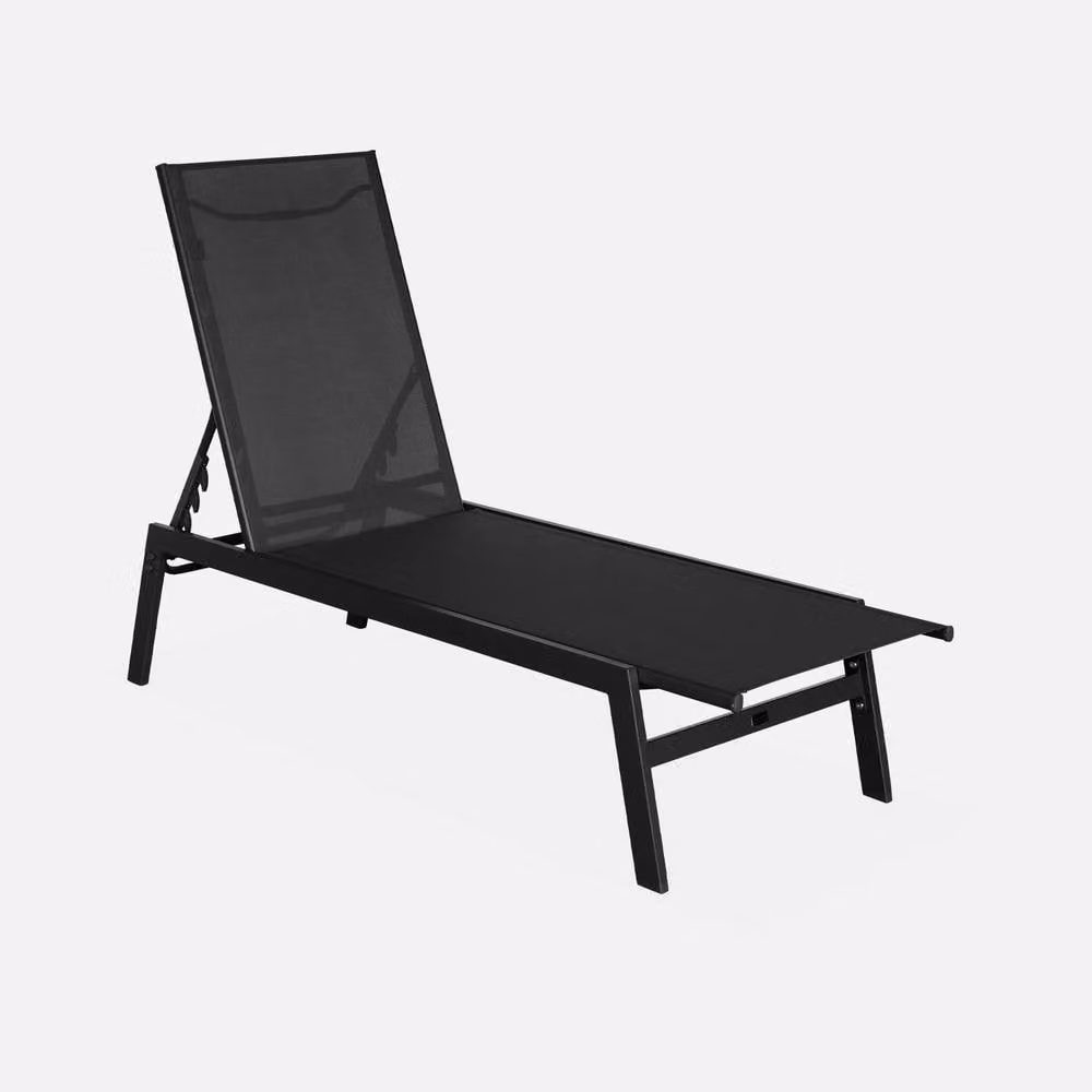sweeek Set of 2 Multi-position Deckchairs in Black Textilene and Powder Coated Steel – 2