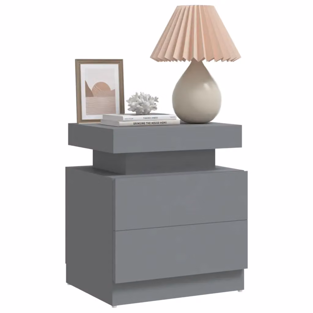 Berkfield Home Grey Bedside Cabinet in Engineered Wood, W: 45 cm, D: 35 cm, H: 52 cm – 2
