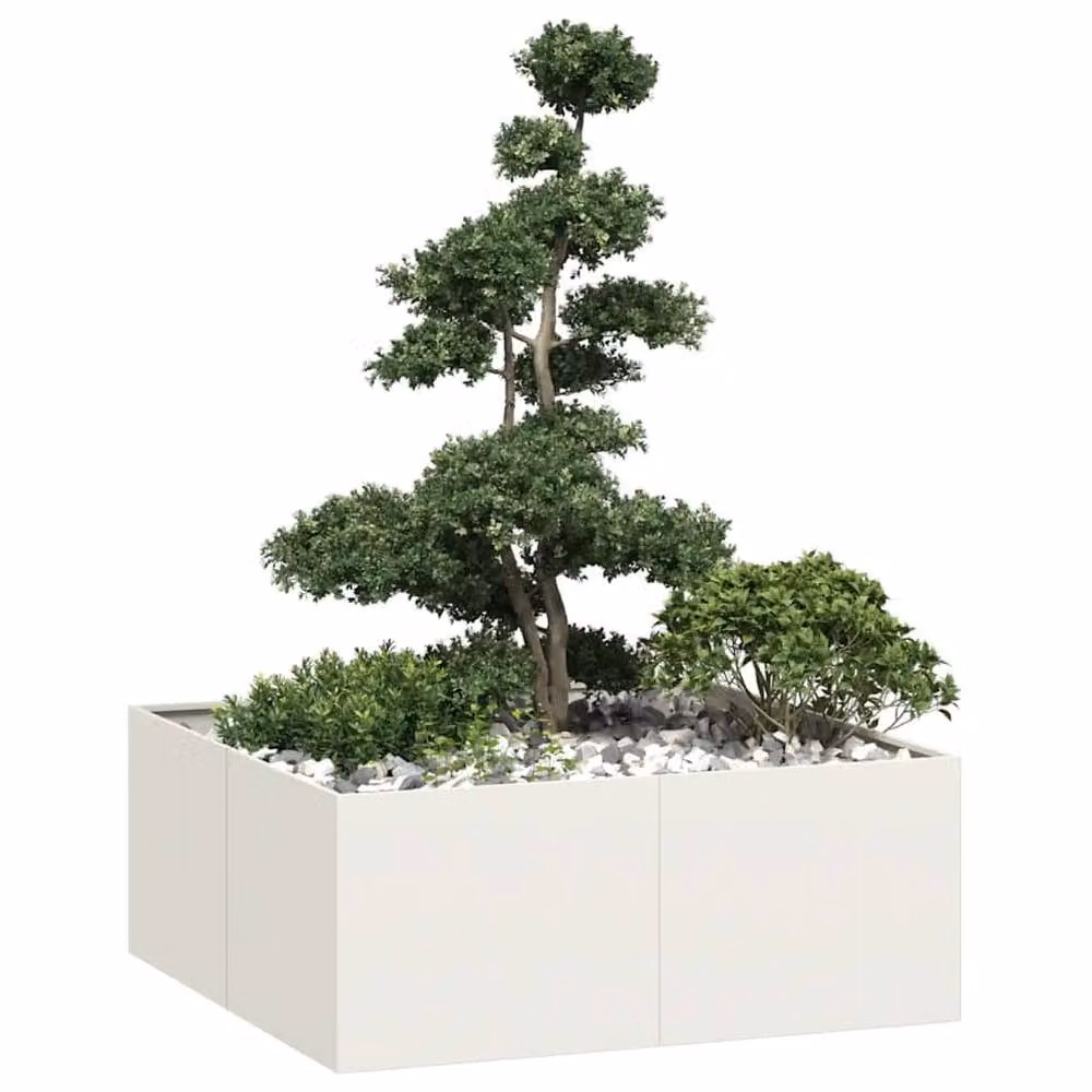 Berkfield Home Steel Planter Tub in White, W/D/H: 100 x 100 x 40 cm – 2