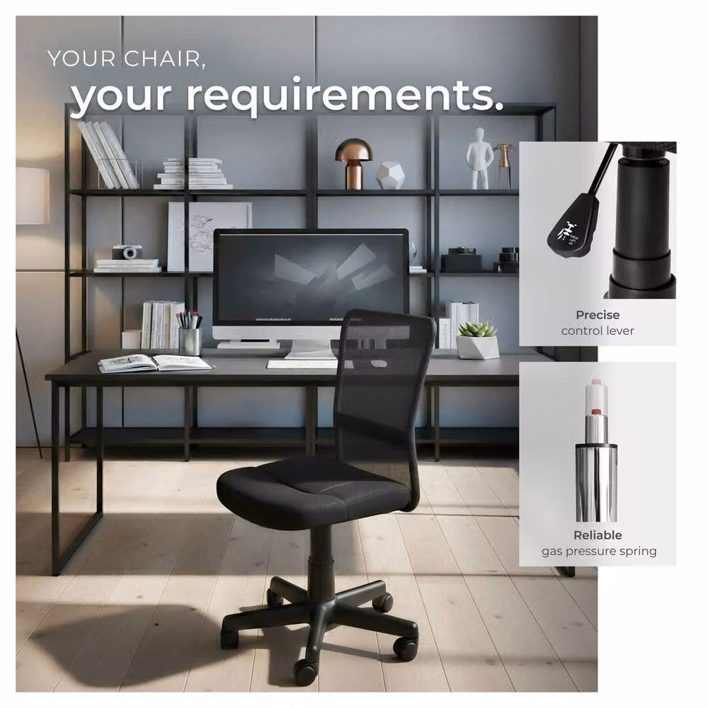 tectake Patrick Black Fabric Task Chair with 360 Degree Swivel and Castors for Home Office – 7