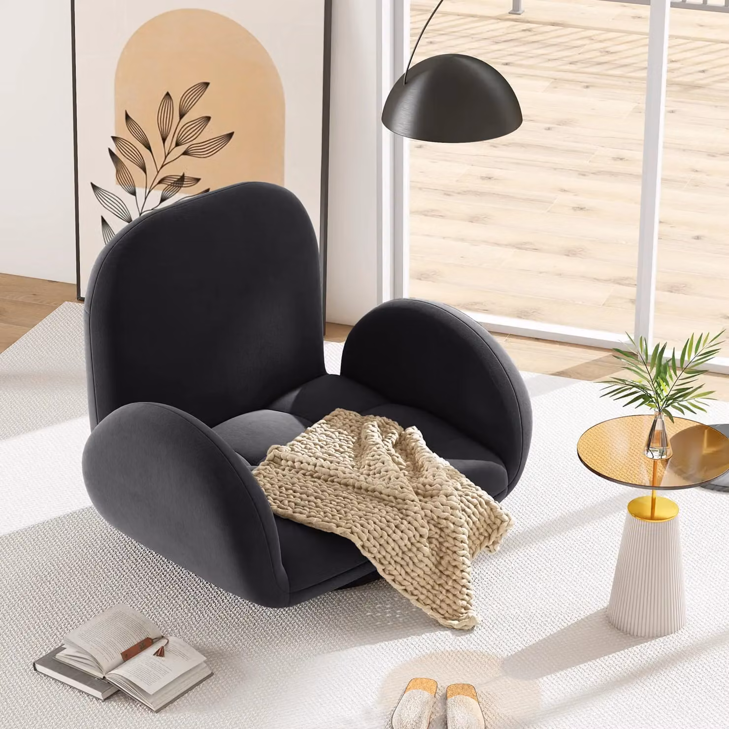 Gymax Black Swivel Floor Gaming Chair with Adjustable Backrest and Armrests – 6