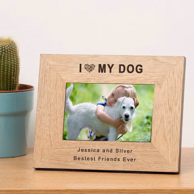 Uniqueful Personalised I Love My Dog Wood Picture Frame, Brown, W/H: 17.8 x 12.7 cm