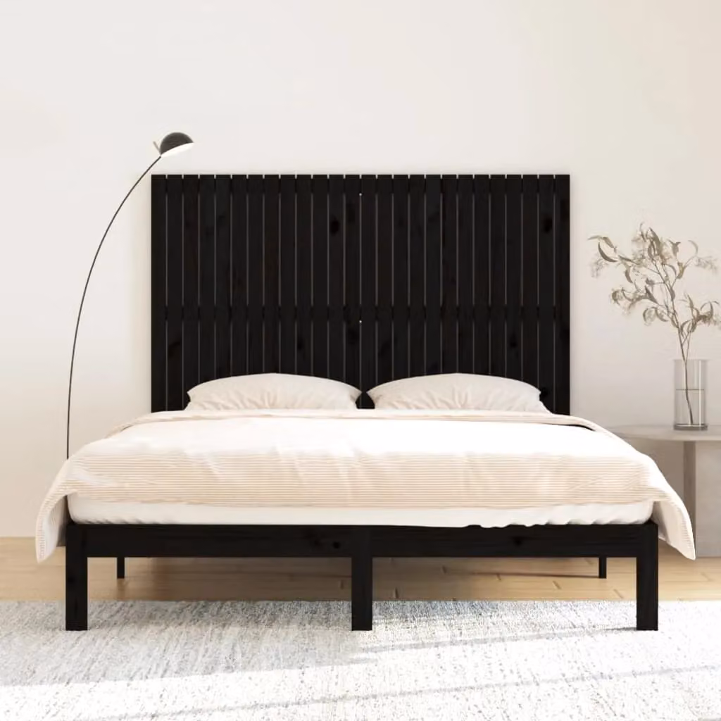 Berkfield Home Black Solid Wood Pine Wall Headboard, W: 166 cm, D: 3 cm, H: 110 cm – 3