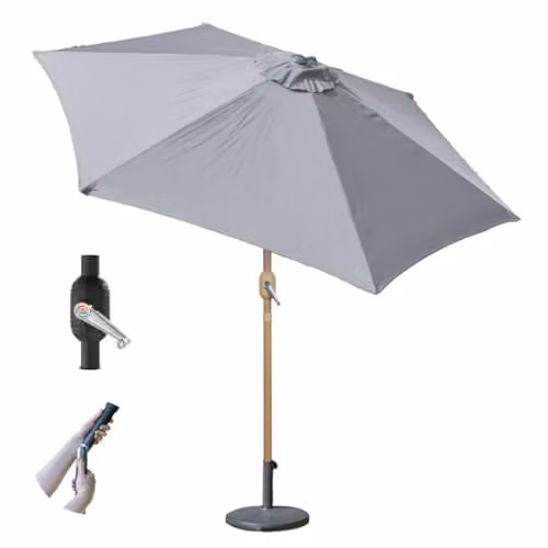 GardenKraft 2.7m Outdoor Garden Parasol in Light Grey with Steel Pole and UPF 50+ Protection – 1