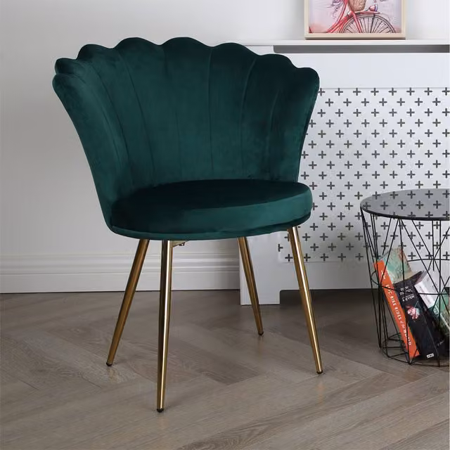 RayGar Freya Accent Chair with Petal Back Scallop Design in Green Velvet