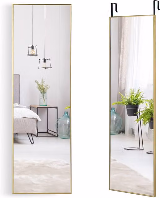 Costway Modern Rectangular Over the Door Hanging Mirror in Gold