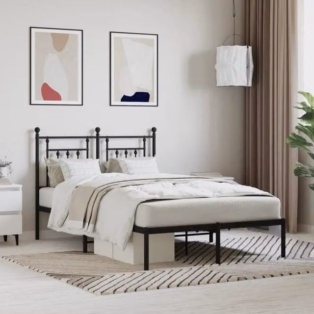 Berkfield Home Metal Bed Frame with Headboard in Black, W/D/H: 135 x 190 cm