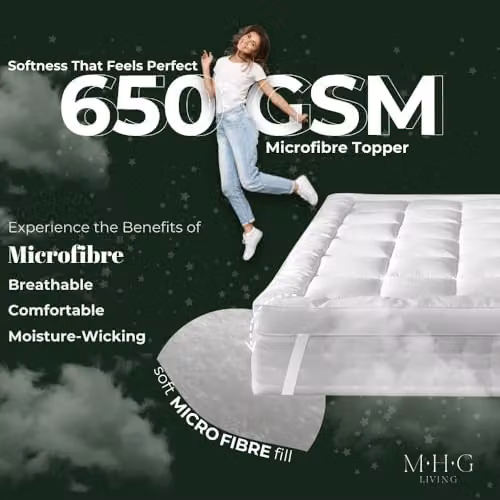 MHG Living Super King Quilted Foam Mattress Topper in White, 180 x 200 cm, 5 cm Thick, Hypoallergenic and Breathable with Corner Straps – 2