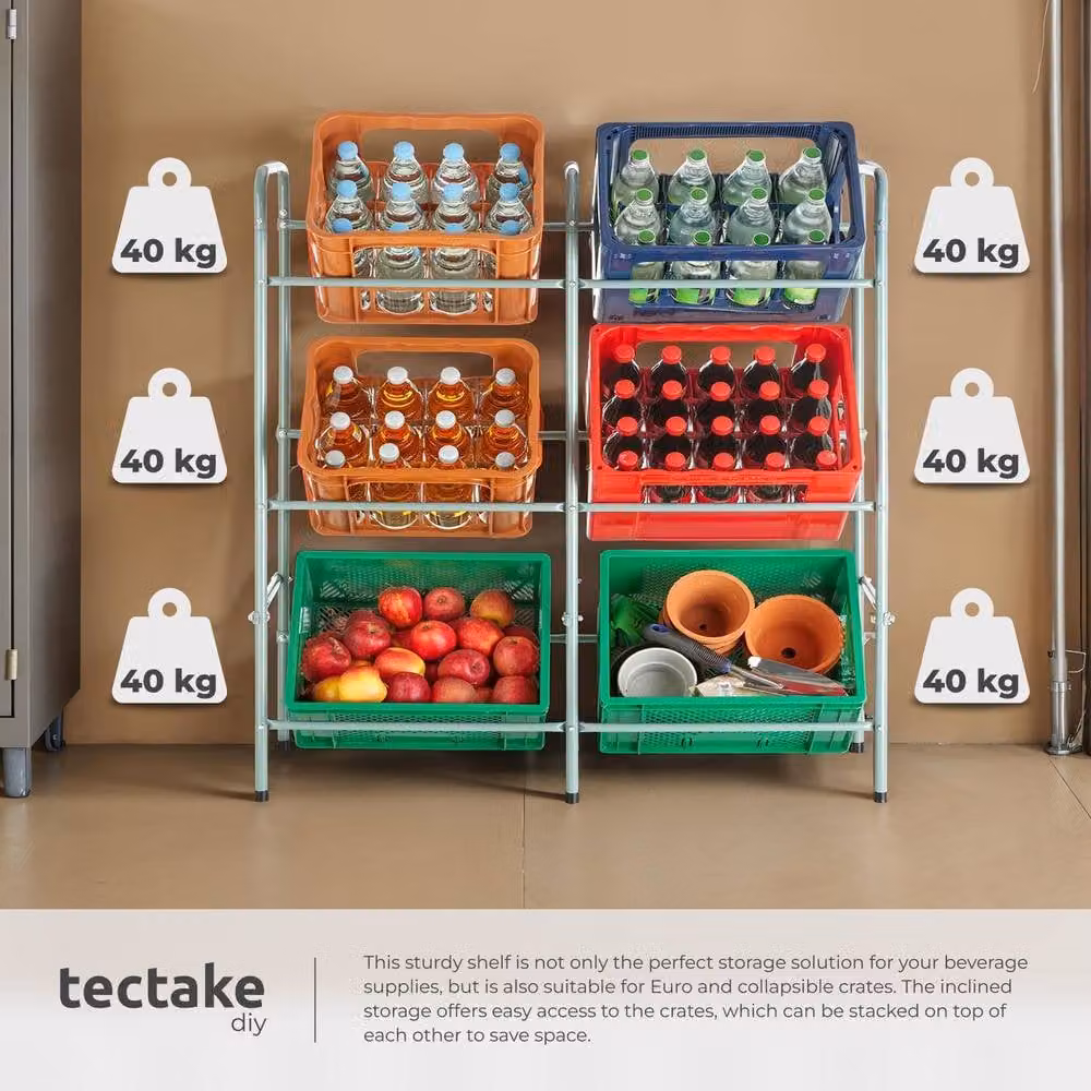 tectake Grey Steel Shelving Rack for 6 Crates, W/D/H: 96 x 33 x 116 cm – 3