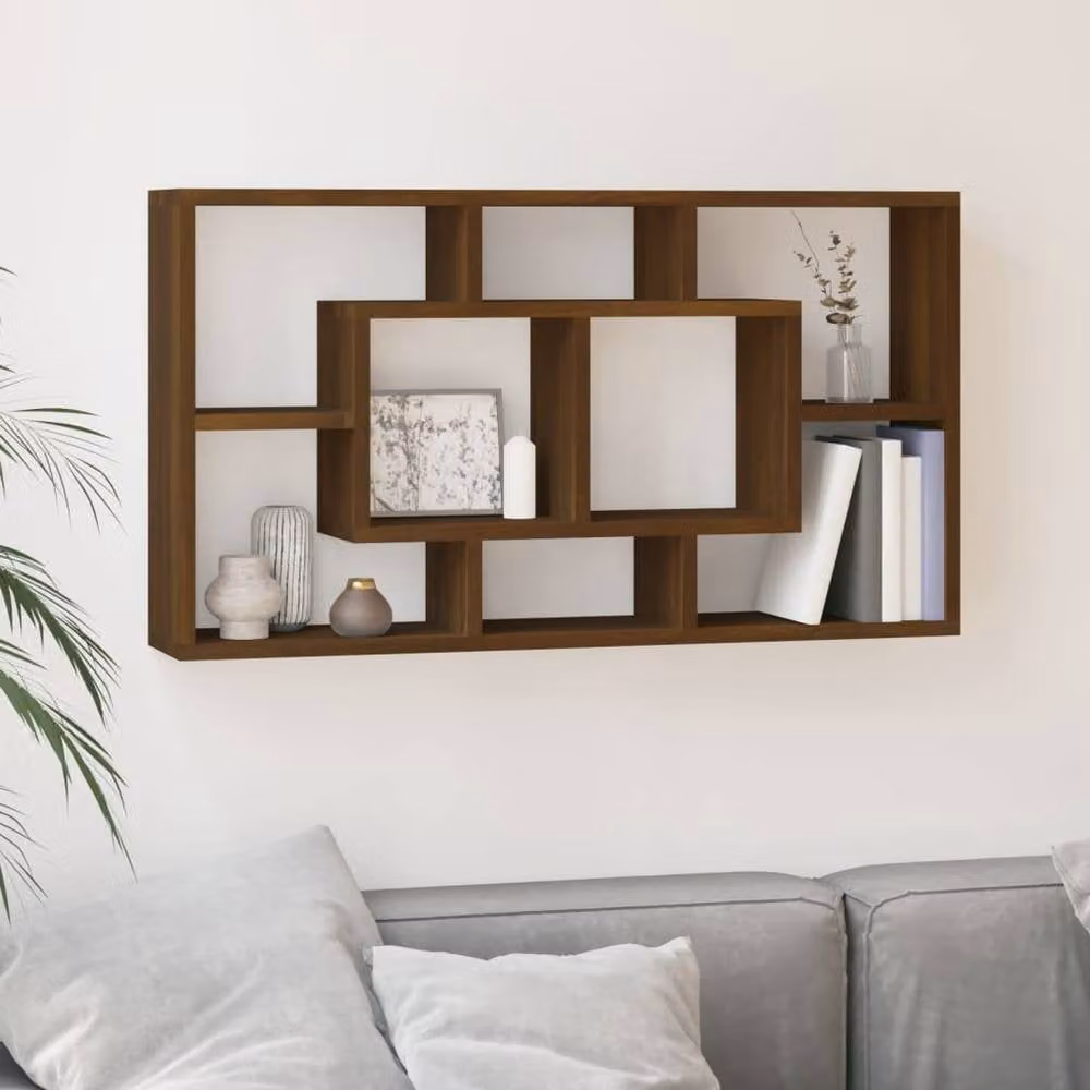Berkfield Home Wall Mounted Cube Display Shelf with 8 Compartments in Brown Oak – 2