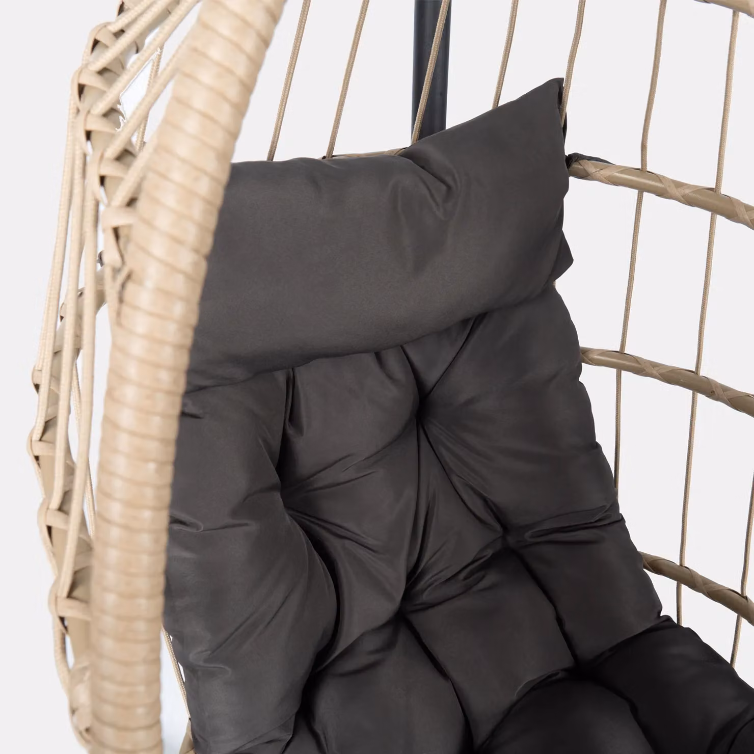 OHS Hanging Egg Chair with Beige Cushion in Natural Rattan Style – 4