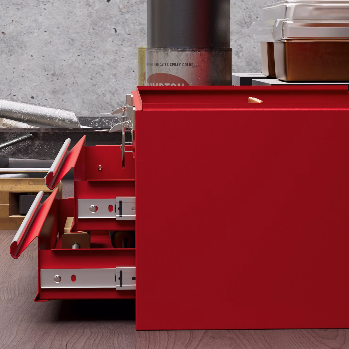DURHAND Metal Tool Box with Lock and 2 Drawers, Red – 7