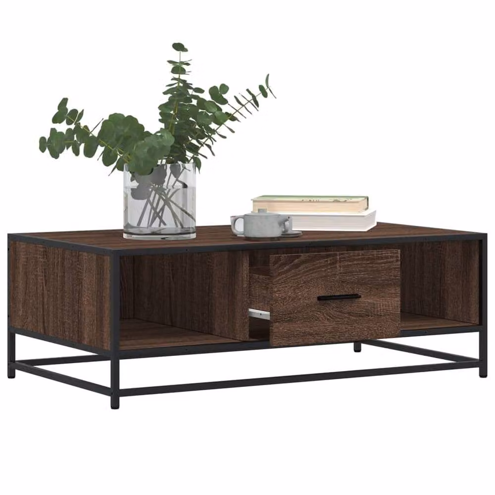 Berkfield Home Brown Oak Coffee Table with Metal Sled Base, W/D/H: 100 x 57 x 35 cm – 3