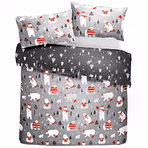 Bedlam Christmas Polycotton Duvet Cover Set in Silver and Grey, W/H: 180 x 200 cm – 3