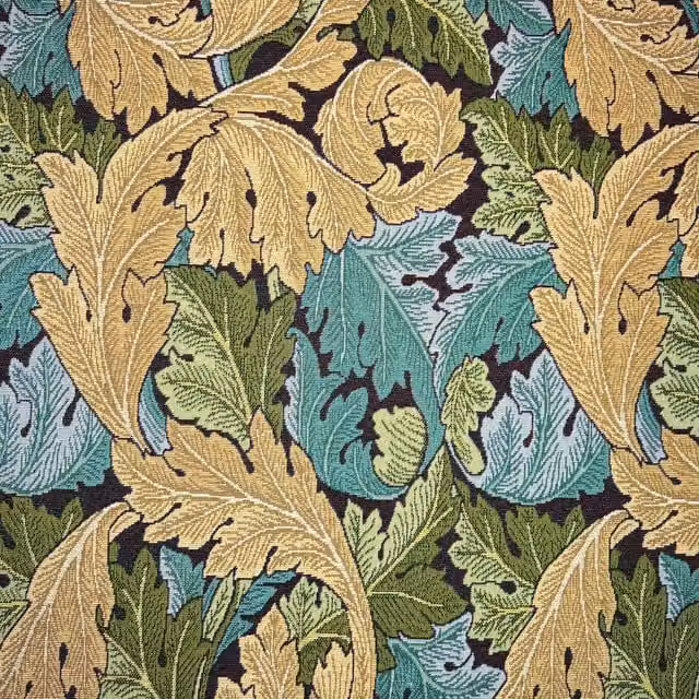 William Morris Acanthus Tapestry Fabric in Ebony, Black, Petrol, Blue and Multicolour