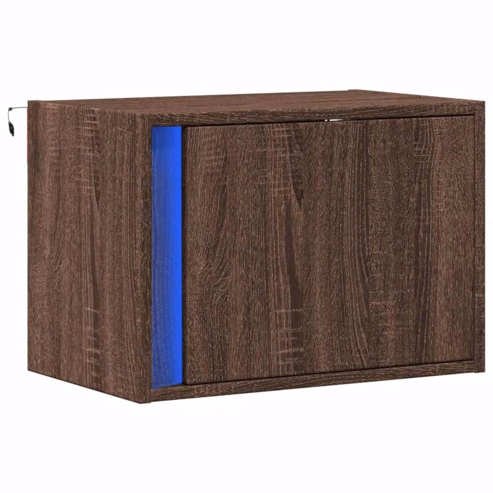 Berkfield Home Wall-mounted Bedside Cabinet with Integrated LED Lights in Brown Oak – 3