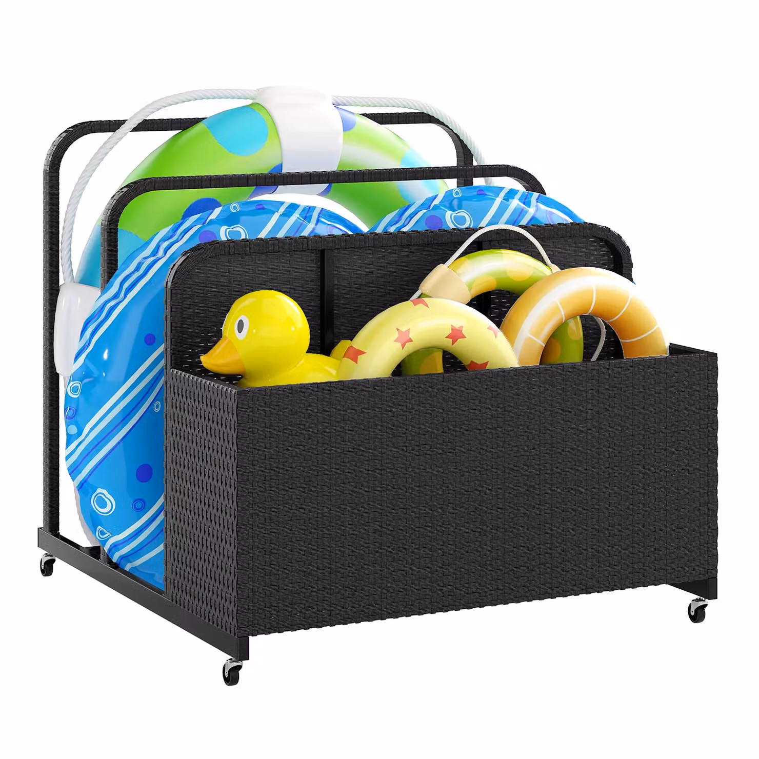 Costway Wicker Patio Pool Float Storage Organizer Caddy Basket in Black – 4