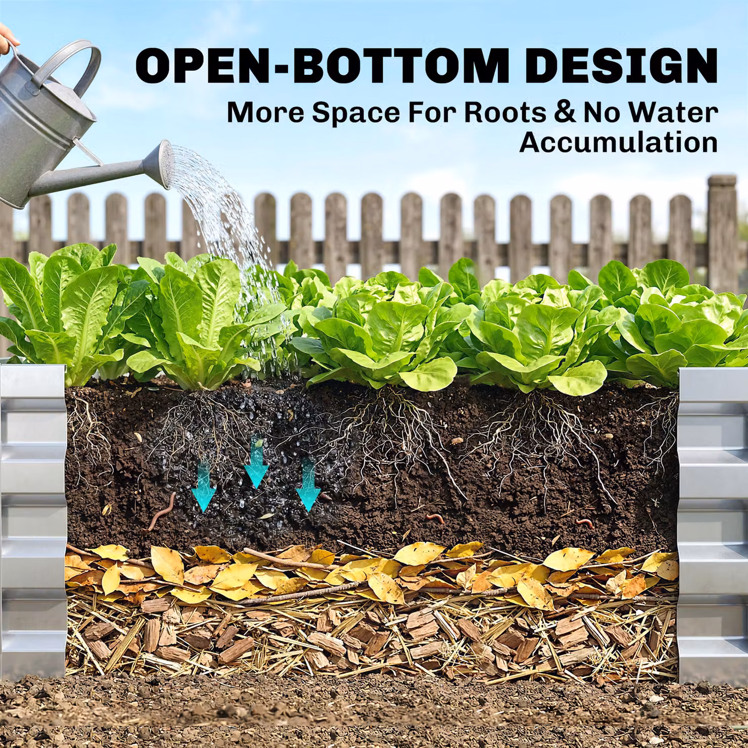 Outsunny Galvanised Steel Raised Garden Bed for Herbs and Vegetables, Silver, W: 60 cm, D: 60 cm, H: 30.5 cm – 5