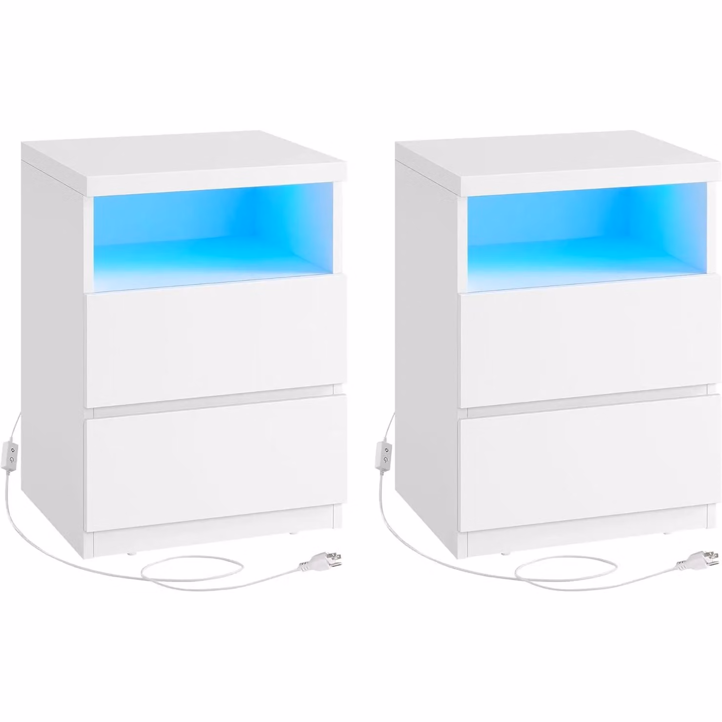 VASAGLE Set of 2 Modern Minimalist White Nightstands with Integrated LED Lighting – 4