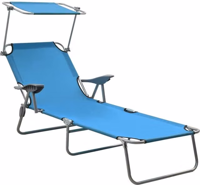 Berkfield Home Sun Lounger with Canopy and Adjustable Headrest in Steel Blue