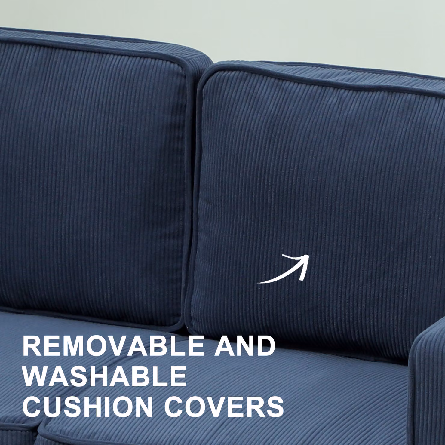 HOMCOM Small Two-Seater Corduroy Sofa in Blue with Solid Wood Frame and Removable Covers – 6