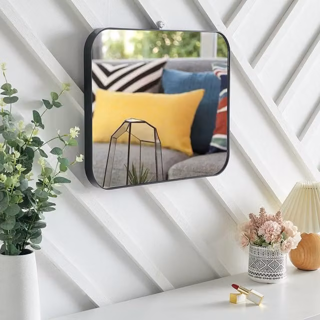 Livingandhome Modern Rectangular Wall Mirror with Smooth Edges in Black