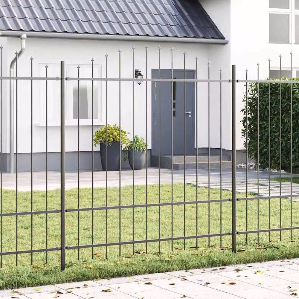 Berkfield Home Modern Spike Arch Fence Panel, Grey Powder-Coated Steel – 2