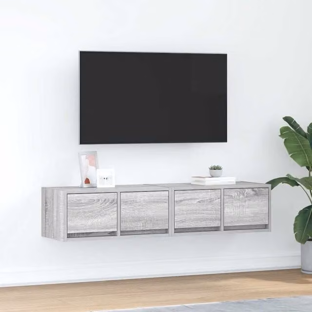 Berkfield Home Set of 2 Wall Mounted TV Cabinets in Grey Sonoma, W/D/H: 60 x 31 x 25.5 cm