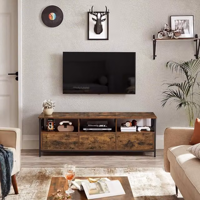 VASAGLE Rustic Industrial TV Stand with Storage in Black and Brown