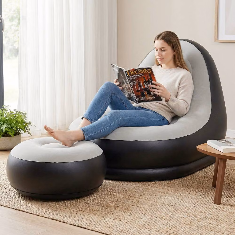 Costway Inflatable Lounge Sofa with Ottoman Single Blow Up Couch in Grey – 3