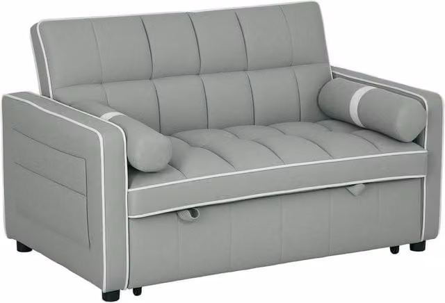 FORGEVIO 2 Seater Pull Out Sofa Bed with Adjustable Backrest in Light Grey