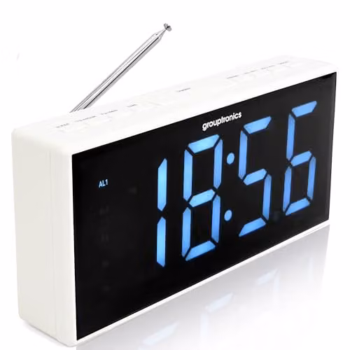 Denver Large Digit Digital Alarm Clock Radio with FM Radio and Brightness Control in White – 10