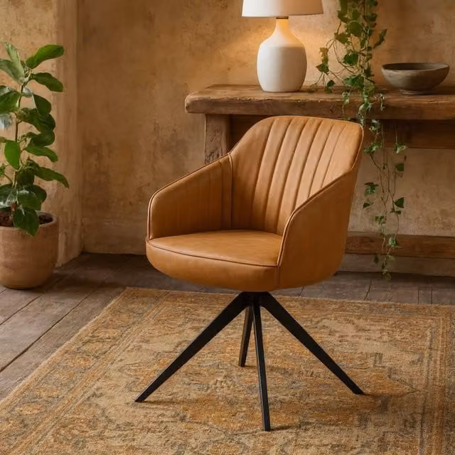 Wyld Haus Arques Tan Synthetic Leather Upholstered Swivel Dining Chair with Armrests – 1