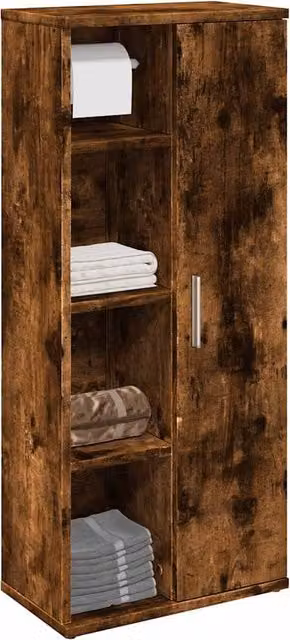Berkfield Home Smoked Oak Bathroom Cabinet with Roll Holder in Brown, W/D/H: 39 x 22 x 90 cm
