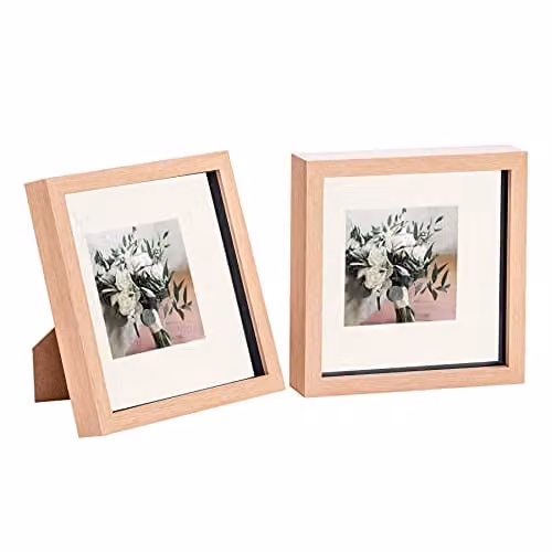 Nicola Spring 2 Piece Square 3D Shadow Box Photo Frame Set in White, Grey or Brown with Glass Aperture – 1