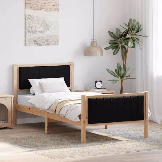 Berkfield Home Solid Pine Wood Bed Frame in Brown and Black, W/D/H: 90 x 200 cm – 1