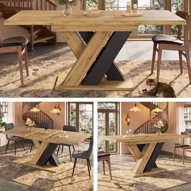ModernLuxe Extendable Rectangular Dining Table in Brown and Beige, W/D/H: 160 x 80 x 75 cm