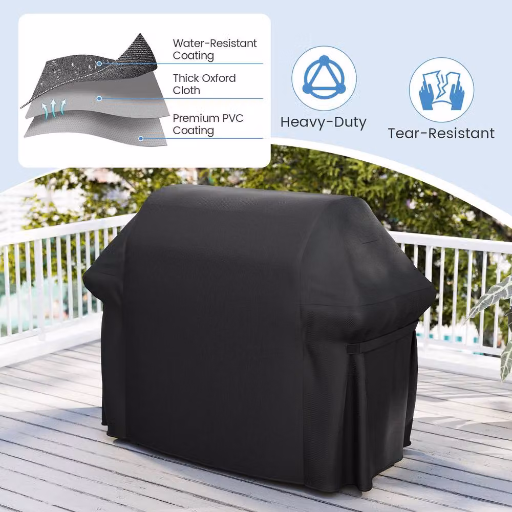 Costway Heavy Duty Waterproof PVC Gas Grill Cover with Dual Handles, Black, W/D/H: 132 x 100 x 66 cm – 5