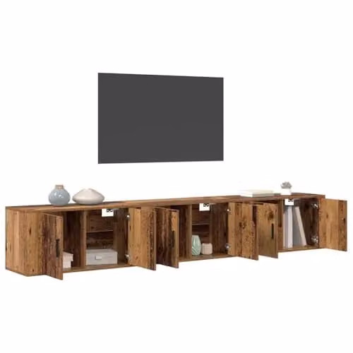 vidaXL 3-Piece Modern Wall-Mounted TV Cabinet Set in Brown Engineered Wood