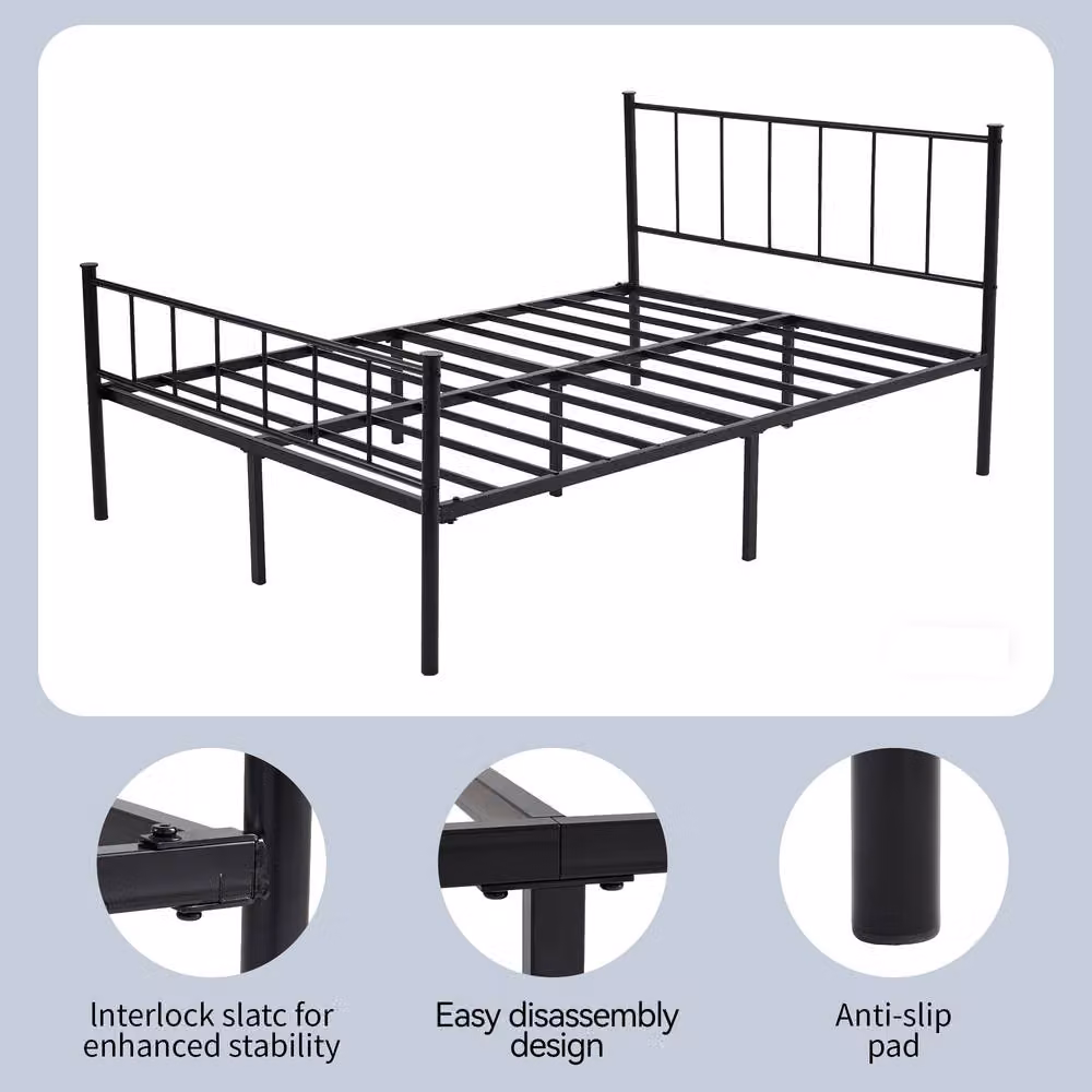 MCC Direct Finn Modern Metal Bed Frame with Headboard and Footboard in Black, Double (W: 140 cm x L: 200 cm) – 3